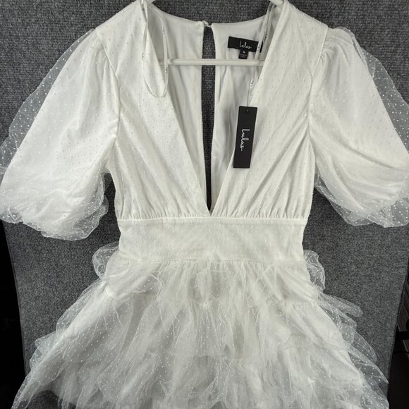 Lulus Dresses & Skirts - NWT Lulus Fairycore White Lace Ruffle Short Sleeve Dress Medium Short